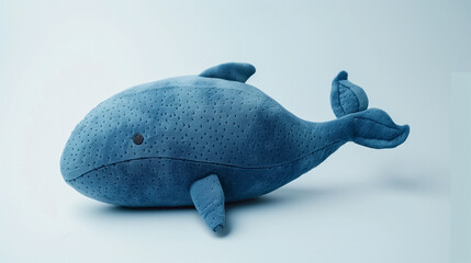Blue plush whale toy on a white background, perfect for children’s room decor and marine animal enthusiasts. 