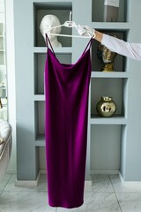 purple satin dress with straps
