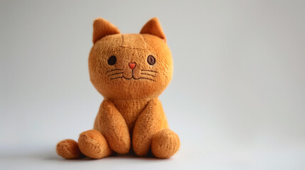 Orange plush cat toy with a cute expression on a plain gray background.