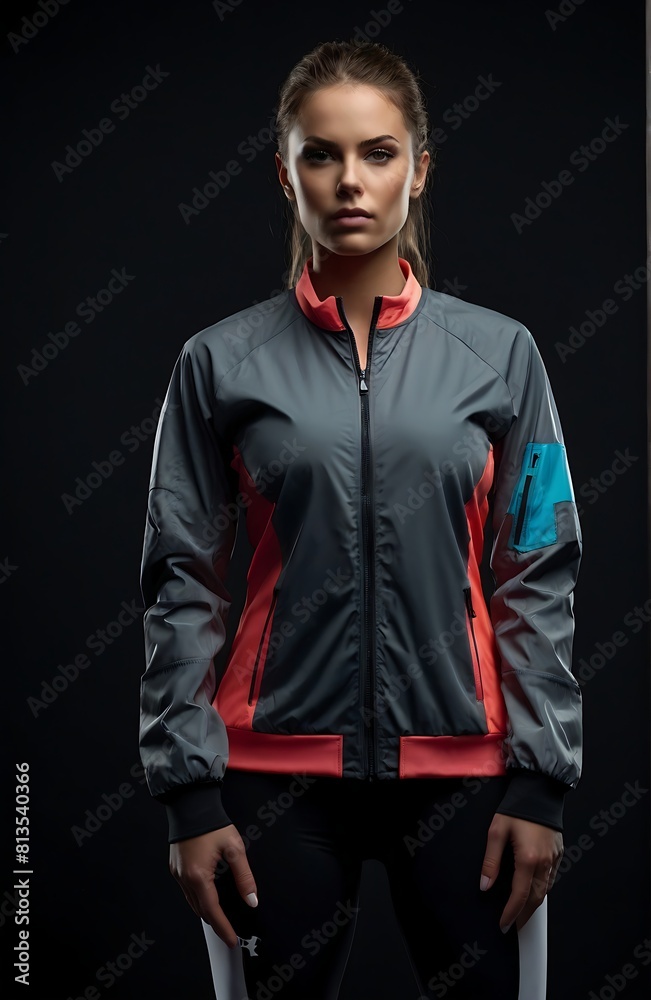 Wall mural women's sports jacket. isolated on black background.