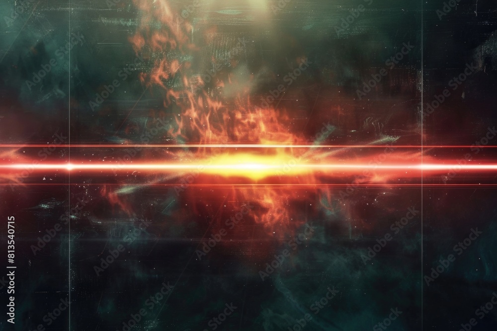 Poster a bright red light shining in a dark space setting. suitable for science fiction or futuristic conce