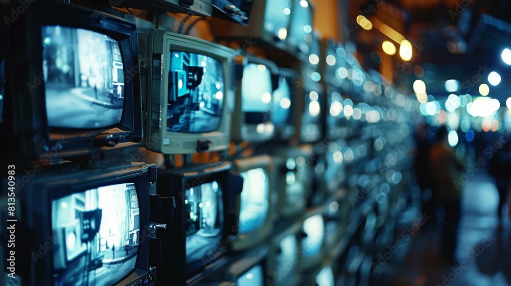 Aufkleber a hundreds of analog cctv monitors watching everything. generative ai.
