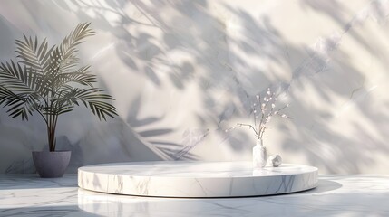 Background podium product display 3D stand platform marble stone. Product podium background stage cosmetic pastel shadow pedestal mockup render empty beauty floor minimal studio abstract scene.