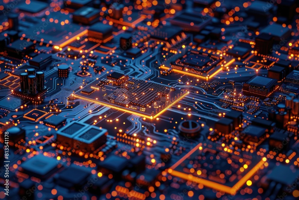 Poster detailed view of an electronic circuit board, suitable for technology concepts