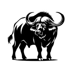 Cape Buffalo Vector Silhouette for Wildlife Designs and Nature Enthusiasts- Cape Buffalo Illustration- Minimalist Cape Buffalo Vector.
