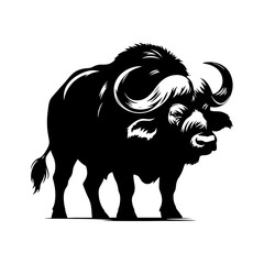 Cape Buffalo Vector Silhouette for Wildlife Designs and Nature Enthusiasts- Cape Buffalo Illustration- Minimalist Cape Buffalo Vector.