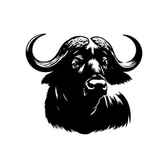 Cape Buffalo Vector Silhouette for Wildlife Designs and Nature Enthusiasts- Cape Buffalo Illustration- Minimalist Cape Buffalo Vector.
