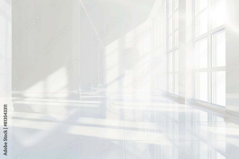 Poster a white room with a large window and a red fire hydrant, suitable for various indoor design concepts