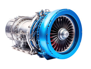 a blue and silver jet engine