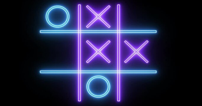 4K Tic Tac Toe X-O game icon in an alpha channel. Glowing neon line Tic Tac Toe X-O game icon in an alpha channel. Technology video material animation in 4k alpha channel. Easy to use in any video.
