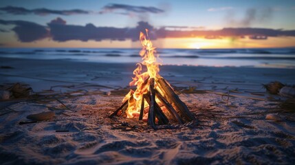 Celebrating Love beach bonfire flat design front view warm embraces theme 3D render Triadic Color Scheme