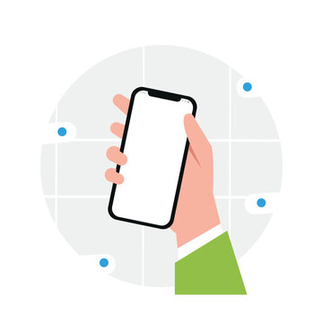 recommend clip art: Human hand holding smartphone, mobile cellular phone flat vector illustration