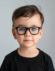 Fototapeta premium A young boy wearing glasses with blue eyes.