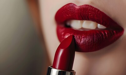 Obraz premium closeup of red lipstick with woman's lips for beauty and cosmetics concept , Generative AI