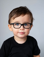 Fototapeta premium A young boy wearing glasses poses for a photo.
