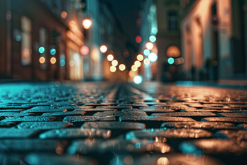 Urban street background for poster, cinematic lighting, night scene, bokeh 