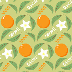 Orange fruit summer vector seamless pattern.