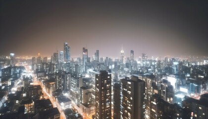 A blurred cityscape with tall buildings and lights upscaled 2