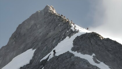 A mountain peak with a group of climbers reaching upscaled 5