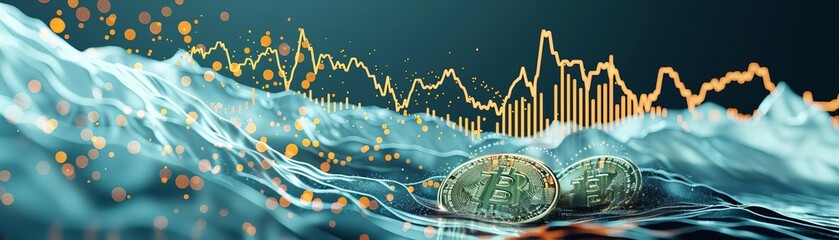 Naklejka premium Price Change Graphs Bitcoin trading volumes flat design side view liquidity assessment theme water color Tetradic color scheme