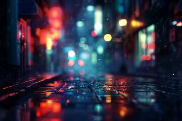 Obraz premium Urban street background for poster, cinematic lighting, night scene, bokeh 