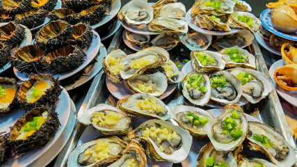 oysters  platter on the street food market