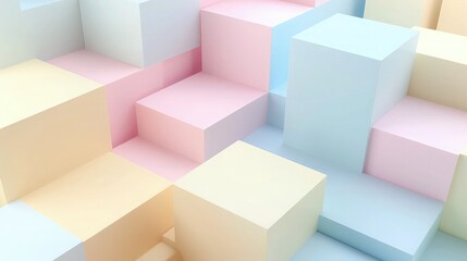 A vivid display of rainbow-colored geometric cubes tumbling against a bright sky blue background, creating a joyful and lively abstract environment. 