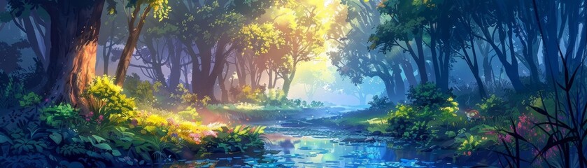 The photo shows a beautiful landscape with a river flowing through a forest