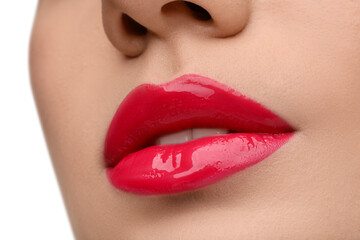 Obraz premium Woman with bright lip gloss, closeup view