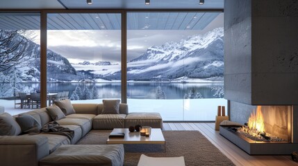 Indoor Space of Winter Snowy Home Furnishings Hotel