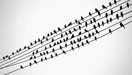 Fototapeta premium Birds on Telephone Wires: A Silhouette Against the Sky 