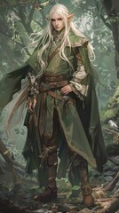 illustration of elf man of forest guardian, design character fantasy for game or wallpaper