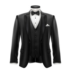 Black wedding man suit with bow tie  isolated on a white background