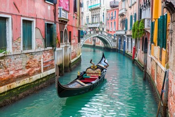 Obraz premium A traditional gondola floating along a tranquil Venetian cana