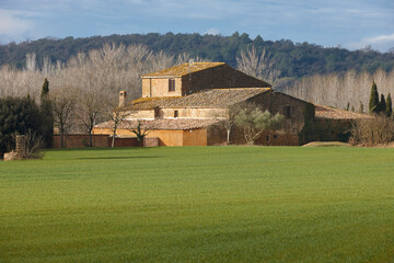 Traditional catalonian antique stone house. Masia. Girona, Catalunya, Spain