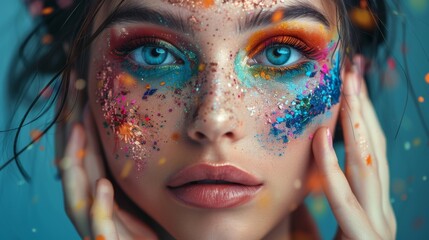 Artistic Expression: Beautiful Woman Covered in Diverse Makeup Styles