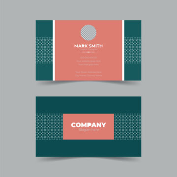 Modern and simple business card design with green and light red colour with white pattern