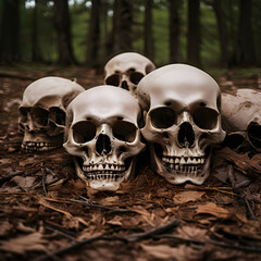 skull and crossbones in the middle of forest