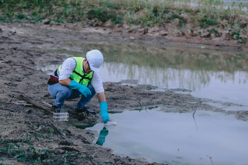 Environmental engineers work at wastewater treatment plants,Water supply engineering working at Water recycling plant for reuse
