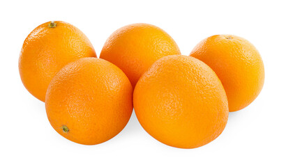 Many fresh ripe oranges isolated on white