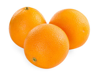Three fresh ripe oranges isolated on white