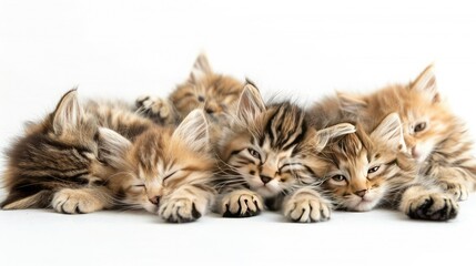 Fototapeta premium A pile of Laperm cute kittens sleeping soundly.