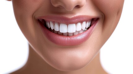 Obraz premium Perfect healthy teeth smile of a woman isolated on a white background.