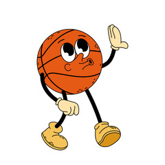 Groovy character basketball. Cool cartoon trendy retro style basketball character. Doodle comic illustration basketball. Basketball.