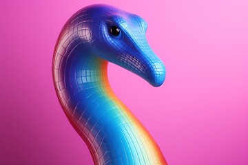 3D rendering of a colorful plesiosaurus dinosaur on a pink background