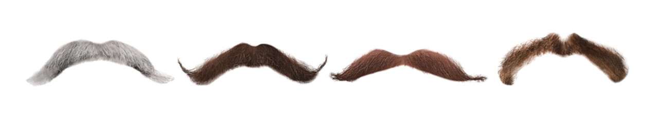 Different stylish mustaches isolated on white, set