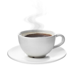 Steaming coffee in cup isolated on white