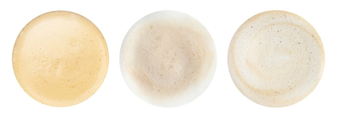Aromatic coffee foam isolated on white, set. Top view