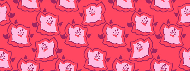 Colorful seamless pattern with shapes abstract flowers. Vector hand drawn. Simple geometric background with creative lilies printing. Template for designs, fabric, textiles