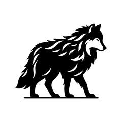Silent Hunter: Vector Wolf Silhouette Capturing the Essence of the Night- Minimalist Wolf Vector- Wolf Illustration.